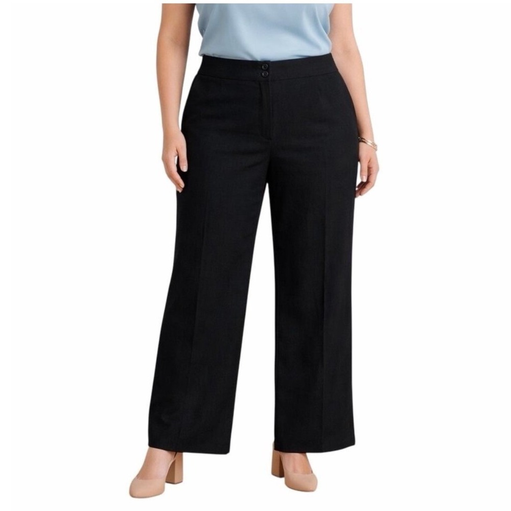 Talbots Greenwich Pant Women 16P Black NEW Linen Blend High Rise Wide Leg Dress